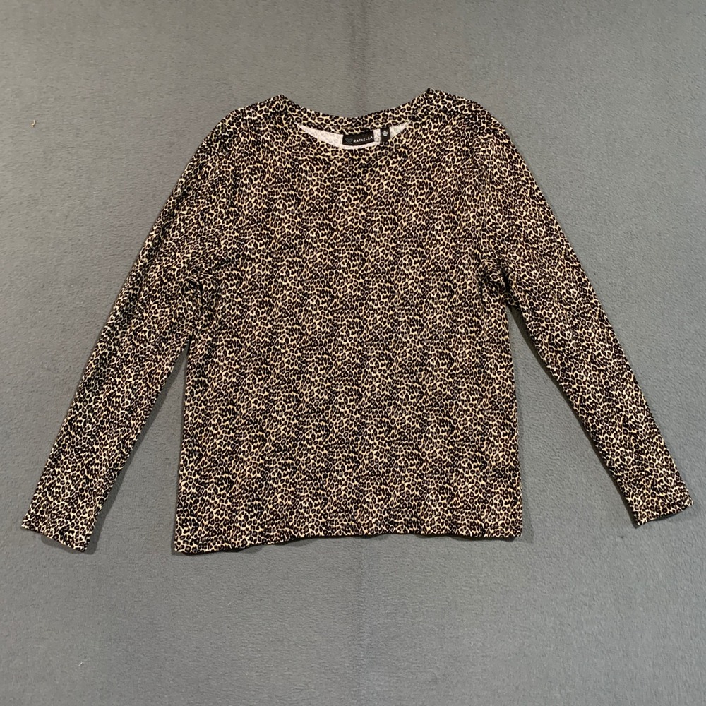 Rafaella Womens XL Leopard Print Long Sleeve Cotton Knit Top Brown‎ Black